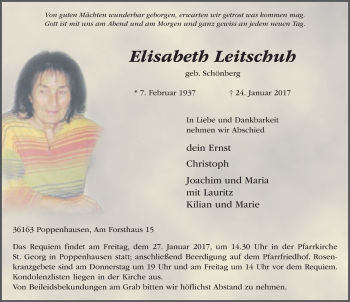 Traueranzeige von Elisabeth Leitschuh 