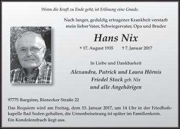Traueranzeige von Hans Nix 