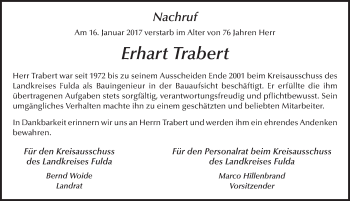 Traueranzeige von Erhart Trabert 