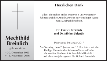 Traueranzeige von Mechthild Breinlich 