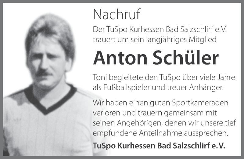  Traueranzeige für Anton Schüler vom 26.01.2017 aus 