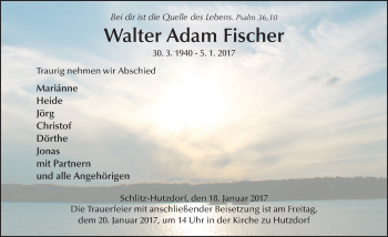 Traueranzeige von Walter Adam Fischer 
