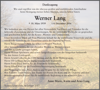 Traueranzeige von Werner Lang 