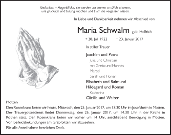 Traueranzeige von Maria Schwalm 