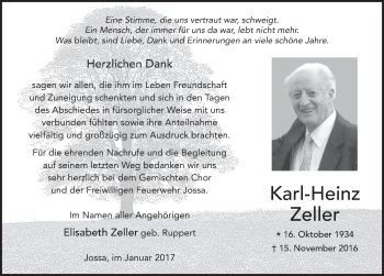 Traueranzeige von Karl-Heinz Zeller 