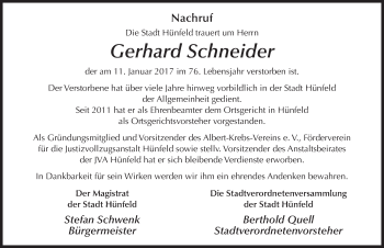 Traueranzeige von Gerhard Schneider 