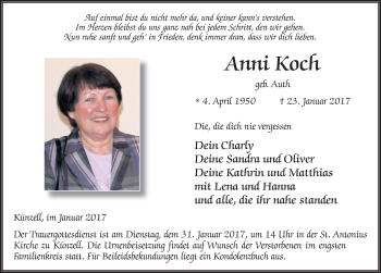 Traueranzeige von Anni Koch 