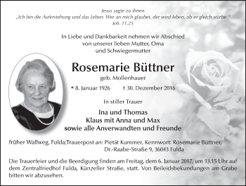 Traueranzeige von Rosemarie Büttner 