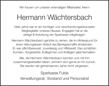 Traueranzeige von Hermann Wächtersbach 