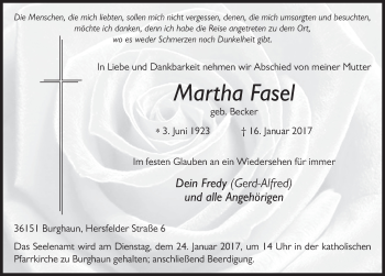 Traueranzeige von Martha Fasel 