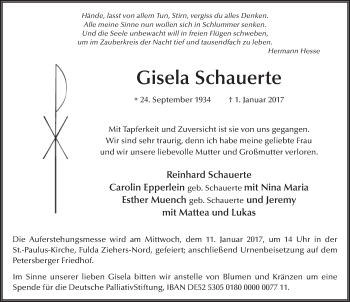 Traueranzeige von Gisela Schauerte 