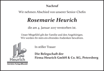 Traueranzeige von Rosemarie Heurich 