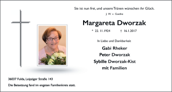 Traueranzeige von Margareta Dworzak 