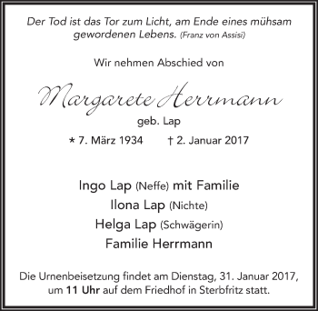 Traueranzeige von Margarete Herrmann 