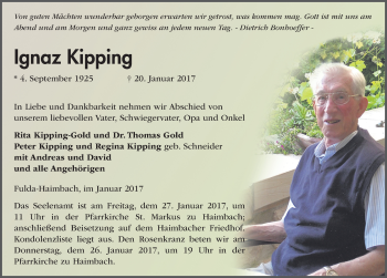 Traueranzeige von Ignaz Kipping 