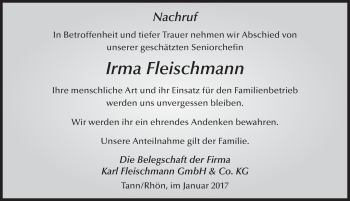 Traueranzeige von Irma Fleischmann 