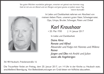 Traueranzeige von Karl Kraushaar 