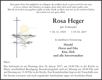 Traueranzeige von Rosa Heger 