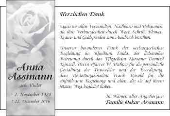 Traueranzeige von Anna Assmann 