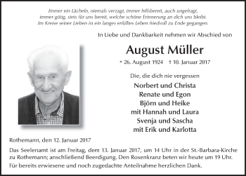 Traueranzeige von August Müller 