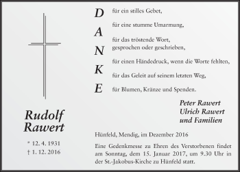 Traueranzeige von Rudolf Rawert 