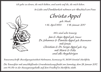 Traueranzeige von Christa Appel 