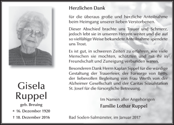 Traueranzeige von Gisela Ruppel 