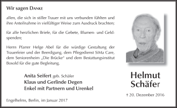Traueranzeige von Helmut Schäfer 