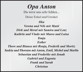 Traueranzeige von Anton Sauer 