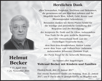 Traueranzeige von Helmut Becker 