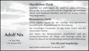 Traueranzeige von Adolf Nix 