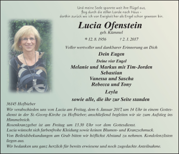 Traueranzeige von Lucia Ofenstein 