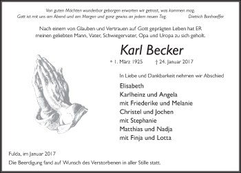 Traueranzeige von Karl Becker 