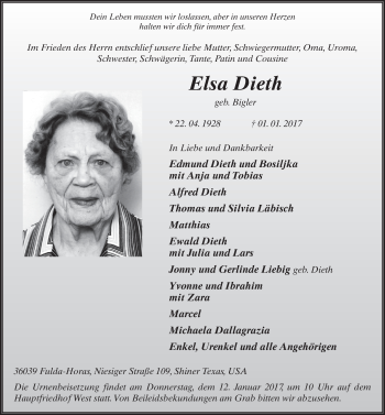 Traueranzeige von Elsa Dieth 