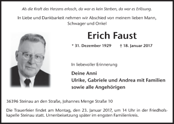 Traueranzeige von Erich Faust 