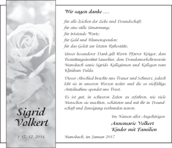 Traueranzeige von Sigrid Volkert 