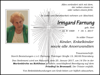 Traueranzeige von Irmgard Farnung 