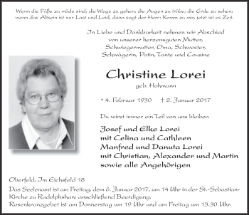 Traueranzeige von Christine Lorei 