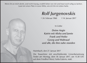 Traueranzeige von Rolf Jurgenovskis 