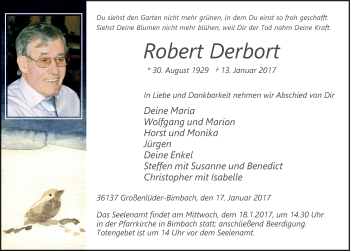Traueranzeige von Robert Derbort 