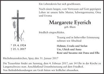 Traueranzeige von Margarete Eyerich 