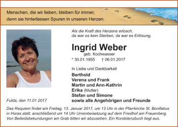 Traueranzeige von Ingrid Weber 