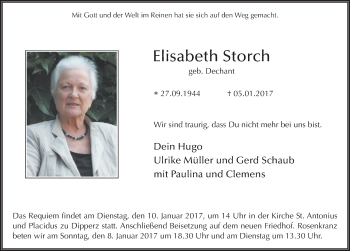 Traueranzeige von Elisabeth Storch 