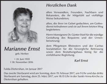Traueranzeige von Marianne Ernst 