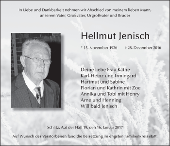 Traueranzeige von Hellmut Jenisch 