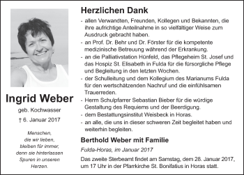 Traueranzeige von Ingrid Weber 