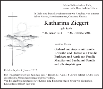 Traueranzeige von Katharina Ziegert 