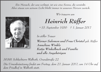 Traueranzeige von Heinrich Rüffer 