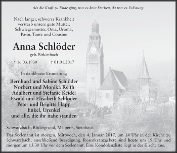 Traueranzeige von Anna Schlöder 