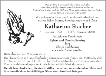 Traueranzeige von Katharina Stecher 